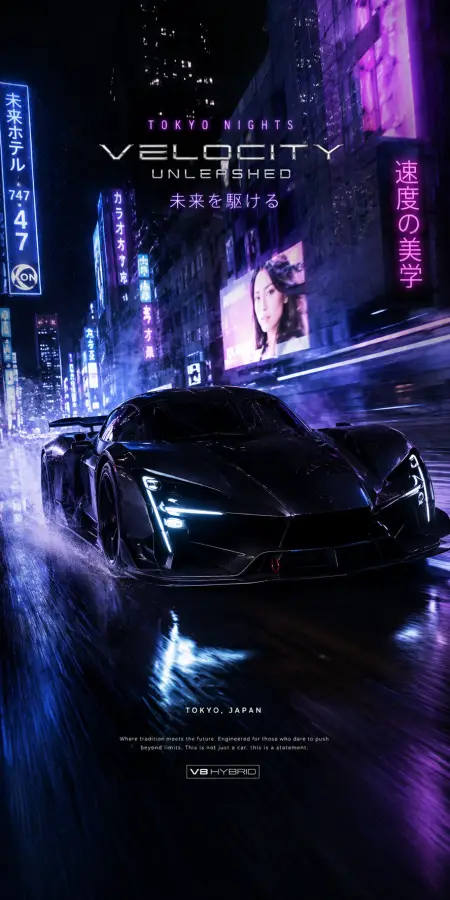 A futuristic hypercar racing through neon-soaked Tokyo streets, blending cyberpunk vibes with unstoppable speed and raw power 🌃🏎️⚡💜🇯🇵 4K wallpaper for desktop and mobile - Pixbee