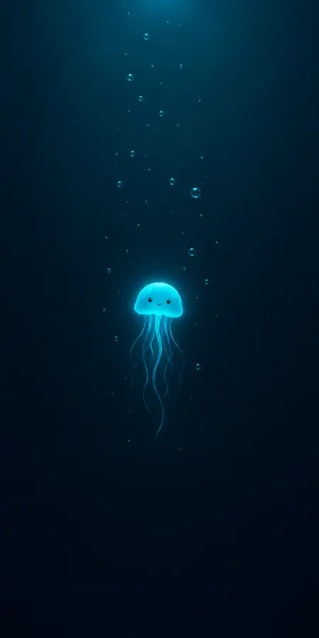 A glowing little jellyfish floating quietly in the deep blue ocean 🌊✨🪼 4K wallpaper for desktop and mobile - Pixbee