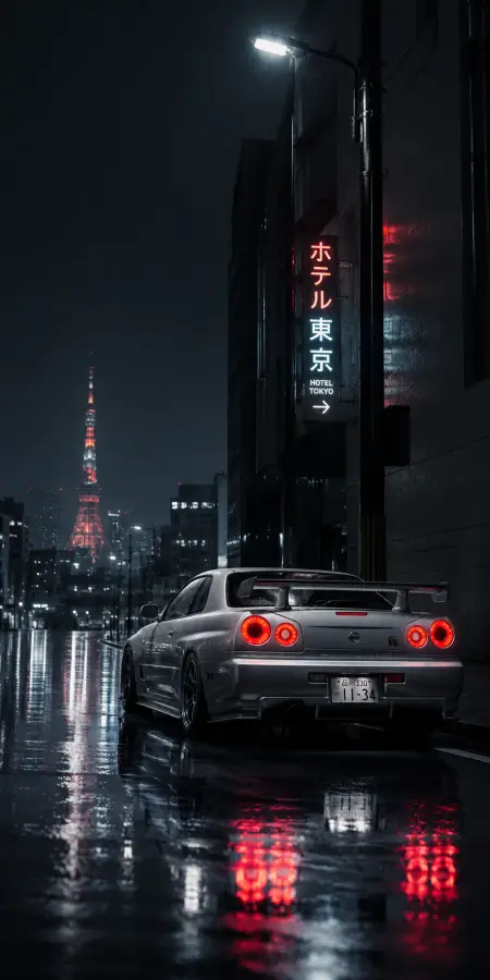 A legendary Nissan Skyline GT-R glowing through Tokyo’s rainy midnight streets, blending speed, neon lights, and pure JDM vibes 🌃🚘🌧️🔥🇯🇵 4K wallpaper for desktop and mobile - Pixbee