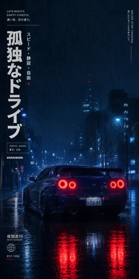 A lone street racer drifting through Tokyo’s rainy midnight streets under neon lights 🌧️🏎️🌃✨ 4K wallpaper for desktop and mobile - Pixbee