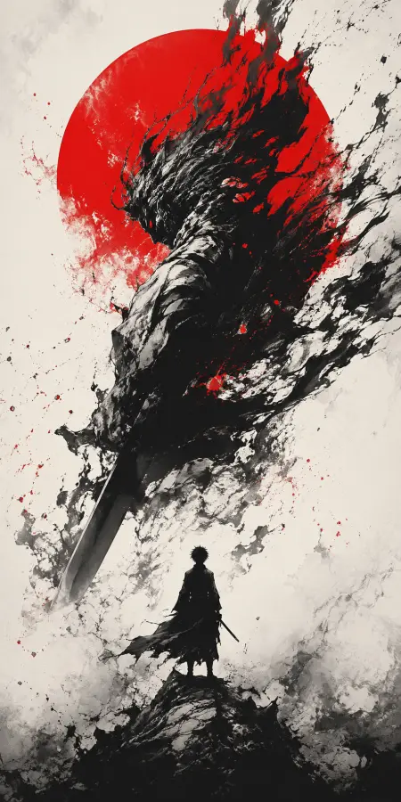 A lone swordsman beneath the shadow of destruction — yet still standing. ⚔️🔥 4K wallpaper for desktop and mobile - Pixbee