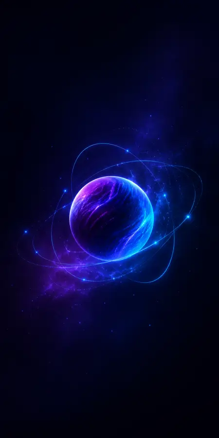 A lonely neon planet drifting through infinity — silent, beautiful, untouchable. 4K wallpaper for desktop and mobile - Pixbee