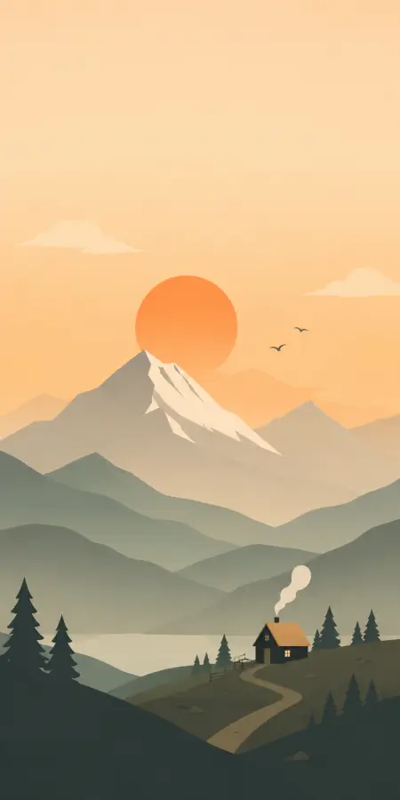 A peaceful mountain sunset with a tiny cozy cabin hidden in the hills 🌄🏡✨ 4K wallpaper for desktop and mobile - Pixbee