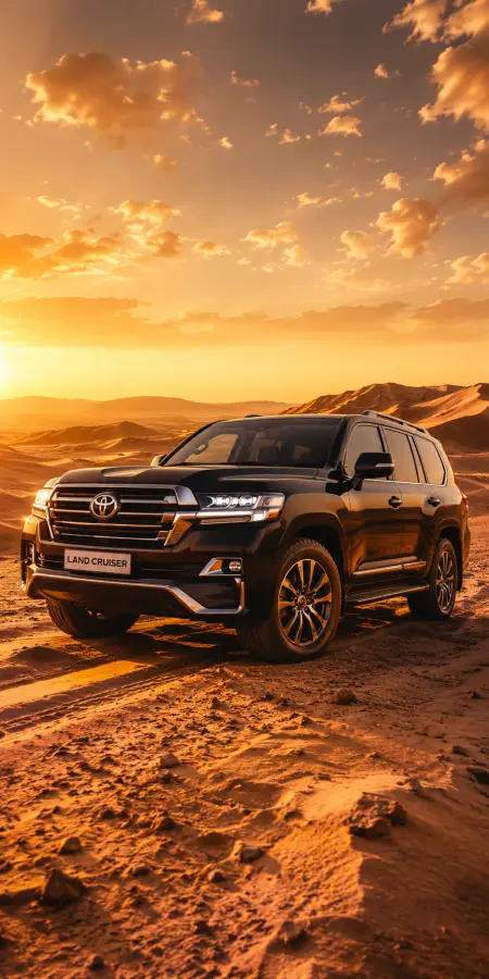 A powerful Toyota Land Cruiser standing strong in the golden desert sunset, built for adventure, luxury, and unstoppable off-road journeys 🌅🚙🏜️🔥 4K wallpaper for desktop and mobile - Pixbee