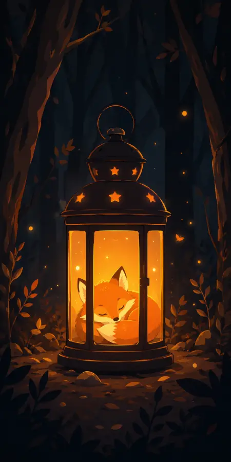 A tiny fox sleeping safely inside a lantern of dreams 🦊🏮✨ 4K wallpaper for desktop and mobile - Pixbee