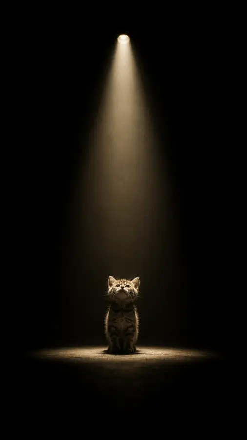 “A tiny soul under one giant spotlight. 🐾✨” 4K wallpaper for desktop and mobile - Pixbee