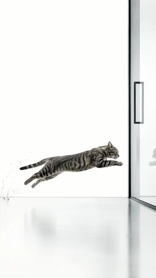 “Bro really thought the glass door was optional. 🐈💨” 4K wallpaper for desktop and mobile - Pixbee