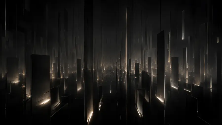 Abstract Cyberpunk Monolithic Cityscape with Warm Light 4K wallpaper for desktop and mobile - Pixbee