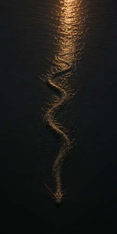 Anaconda Swimming In Golden Sunset Water — iphone wallpapers phone wallpaper