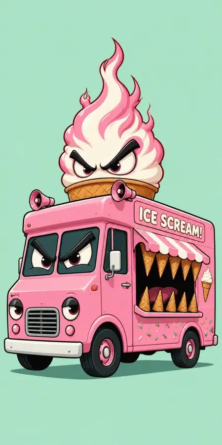 Angry Pink Ice Cream Truck Monster Character Art 4K wallpaper for desktop and mobile - Pixbee