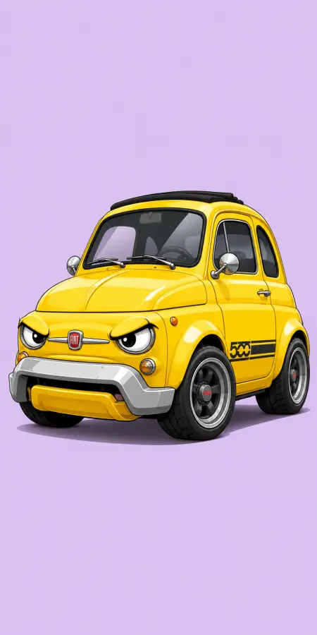 Angry Yellow Fiat Coupe Cartoon Vehicle Design 4K wallpaper for desktop and mobile - Pixbee