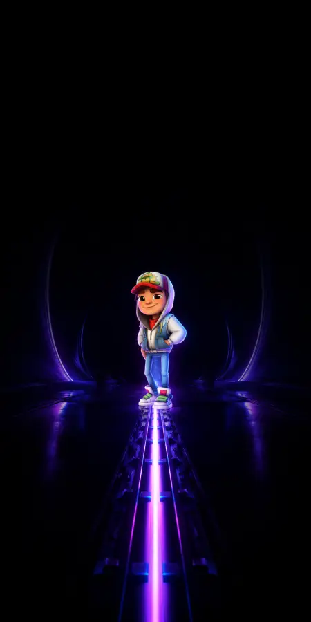 Animated Boy Character In Dark Neon Tunnel 4K wallpaper for desktop and mobile - Pixbee
