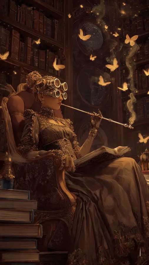Arcane Steampunk Archivist 4K wallpaper for desktop and mobile - Pixbee