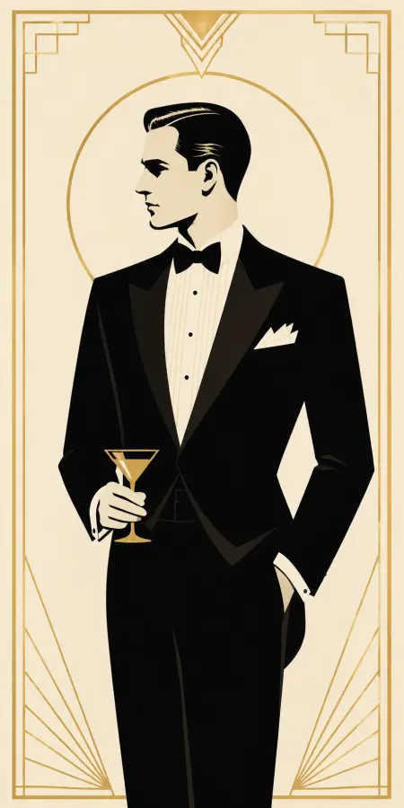 Art Deco Gentleman In Tuxedo Holding Champagne Glass 4K wallpaper for desktop and mobile - Pixbee
