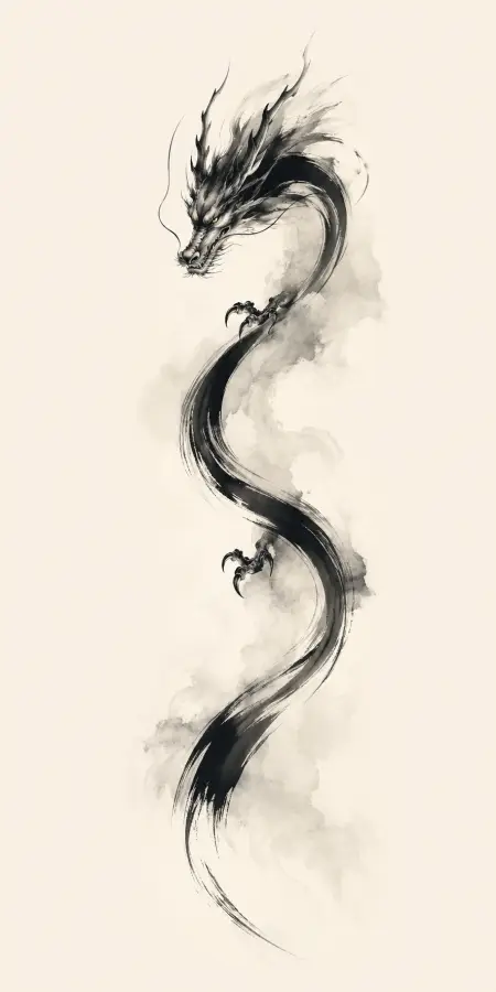 Asian Brush Ink Drawing Flying Dragon — iphone wallpapers phone wallpaper