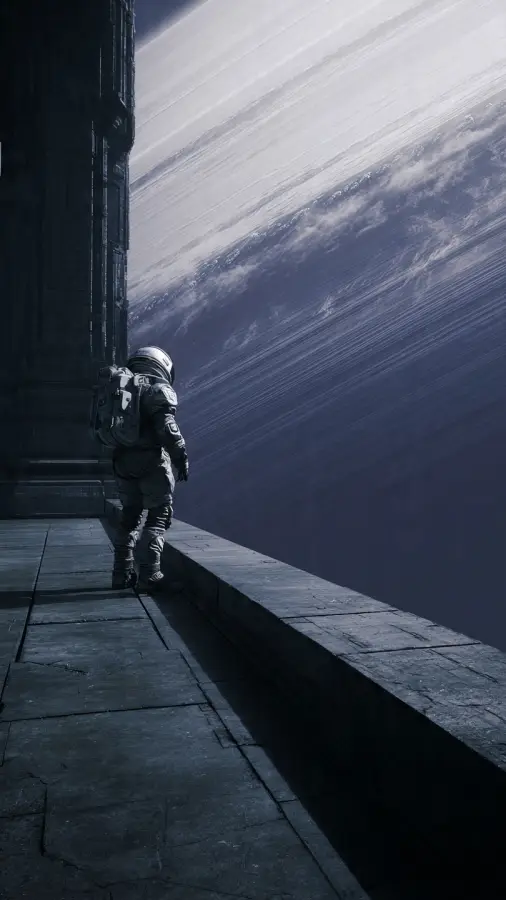 Astronaut Overlooking Giant Ringed Planet 4K wallpaper for desktop and mobile - Pixbee