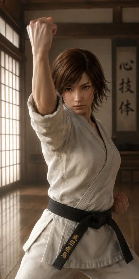 Asuka Kazama In Karate Gi Pose 4K wallpaper for desktop and mobile - Pixbee