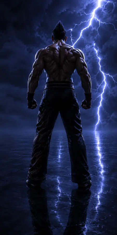 Back View Of Jin Kazama Under Lightning 4K wallpaper for desktop and mobile - Pixbee