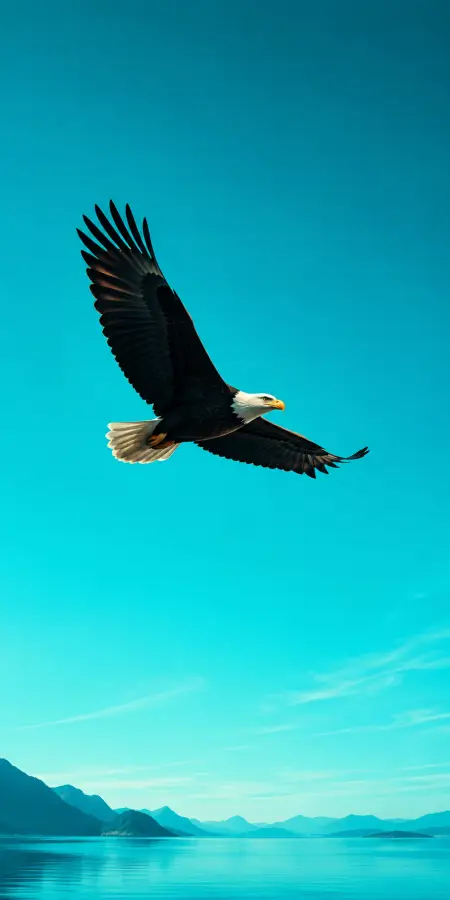 Bald Eagle Flying Over Blue Ocean — animals phone wallpaper