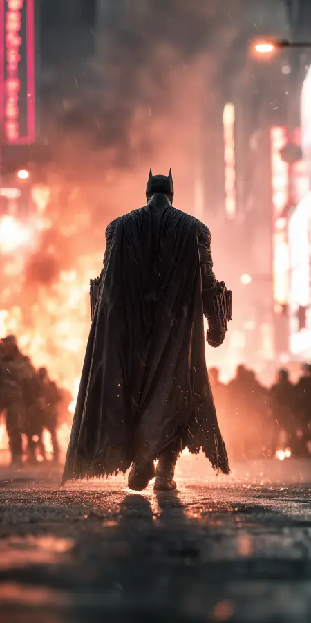 Batman Into Burning Streets 4K wallpaper for desktop and mobile - Pixbee