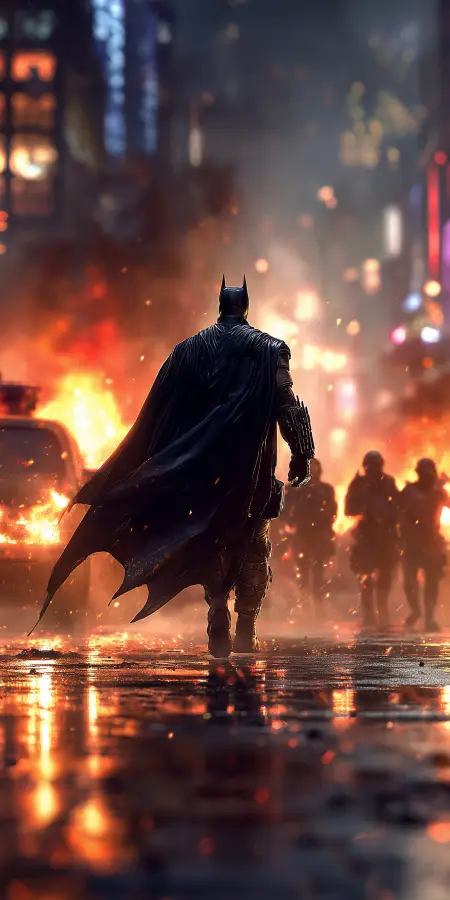 Batman Marches Through Inferno 4K wallpaper for desktop and mobile - Pixbee