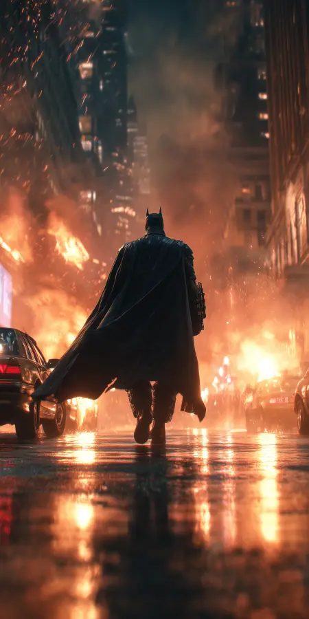 Batman Walking Through Chaos 4K wallpaper for desktop and mobile - Pixbee