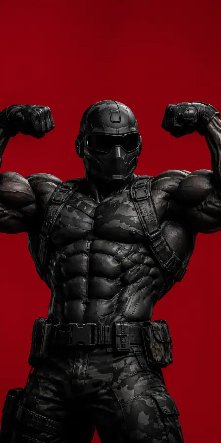 Black Noir Flexing Muscles Against Red 4K wallpaper for desktop and mobile - Pixbee
