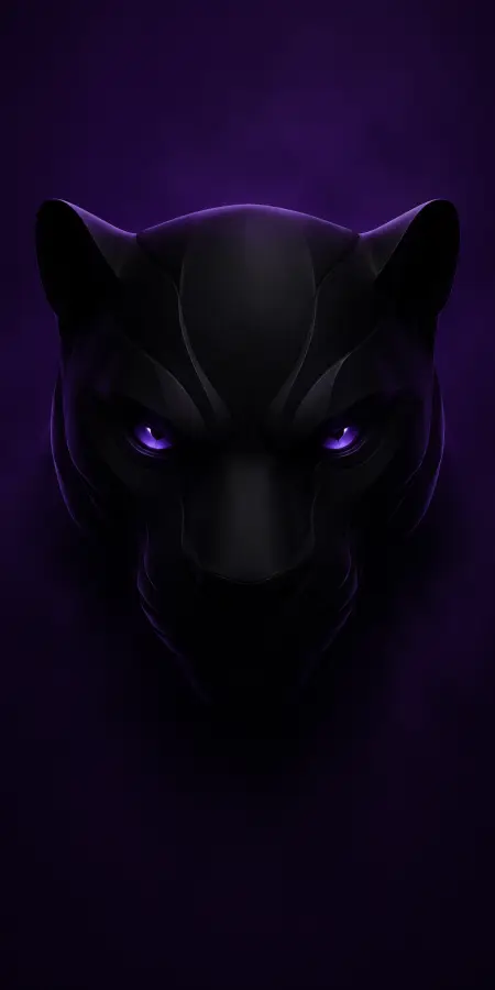 Black Panther Head Glowing Purple Eyes — animals phone wallpaper