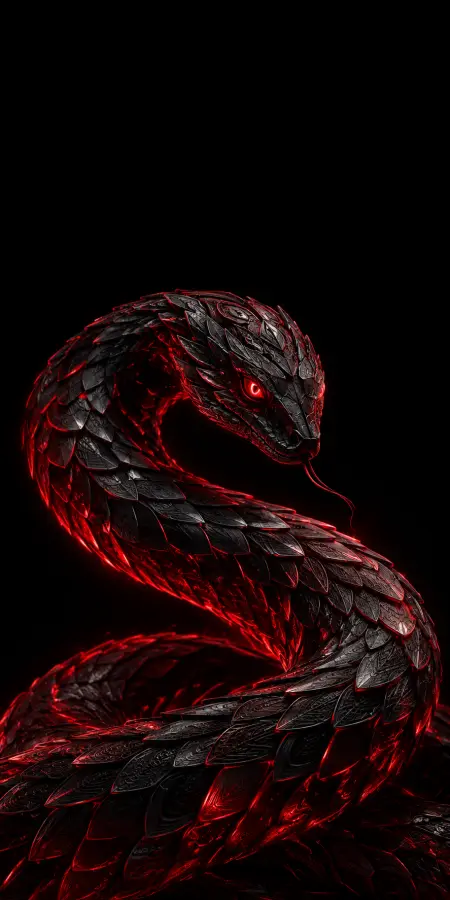 Black Serpent With Glowing Red Scales — iphone wallpapers phone wallpaper