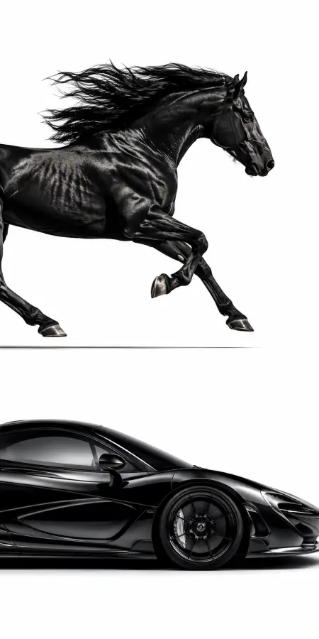 Black Stallion Above Black Mclaren Supercar — cars phone wallpaper