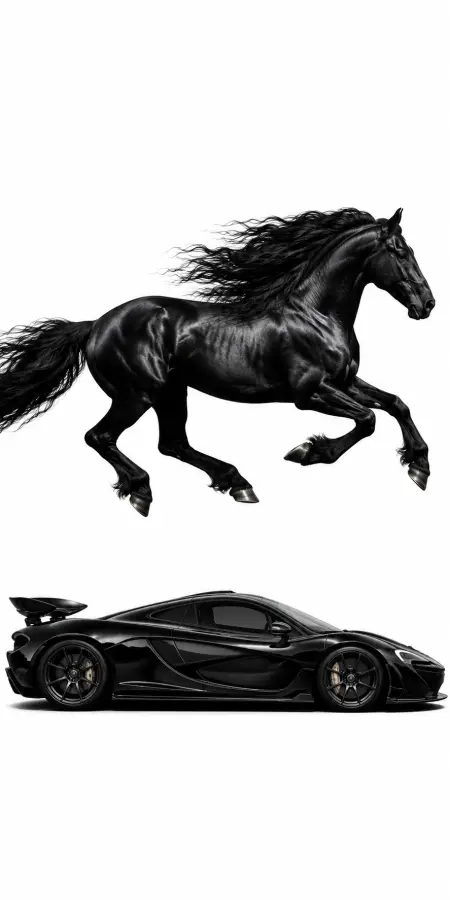 Black Stallion Galloping Above Mclaren Supercar — cars phone wallpaper