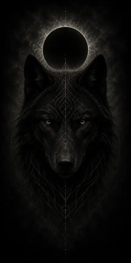 Black Wolf Head With Solar Eclipse — iphone wallpapers phone wallpaper