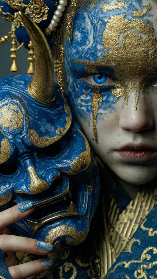 Blue Gold Mask Portrait 4K wallpaper for desktop and mobile - Pixbee
