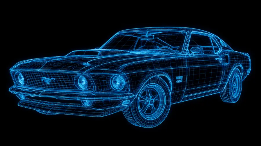 Blue Holographic Wireframe Grid Model of a Classic Ford Mustang Boss 429 4K wallpaper for desktop and mobile - Pixbee