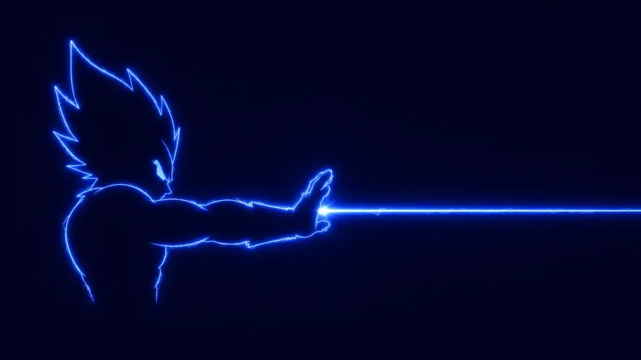 Blue Neon Silhouette Firing Energy Beam 4K wallpaper for desktop and mobile - Pixbee