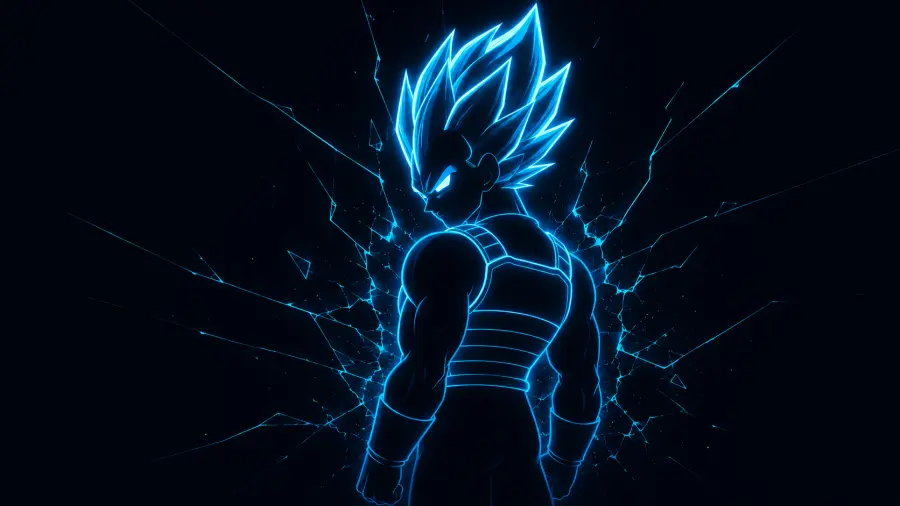 Blue Neon Silhouette of Vegeta Back View 4K wallpaper for desktop and mobile - Pixbee