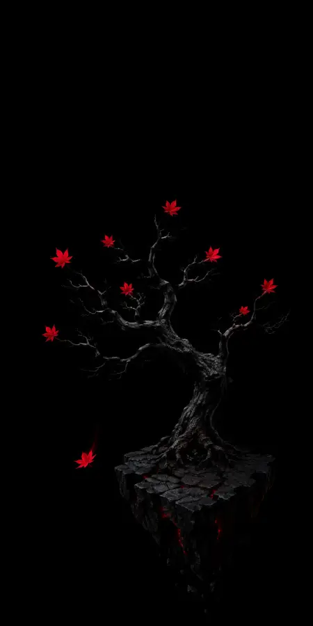 Bonsai Tree With Red Leaves Floating — iphone wallpapers phone wallpaper
