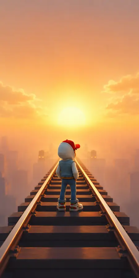 Boy Standing Alone On Infinite Railway Tracks 4K wallpaper for desktop and mobile - Pixbee