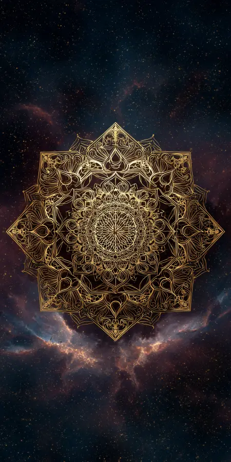 Celestial Golden Mandala Cosmos 4K wallpaper for desktop and mobile - Pixbee