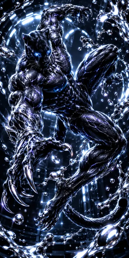 Character Black Panther Liquid Metal Action Scene 4K wallpaper for desktop and mobile - Pixbee