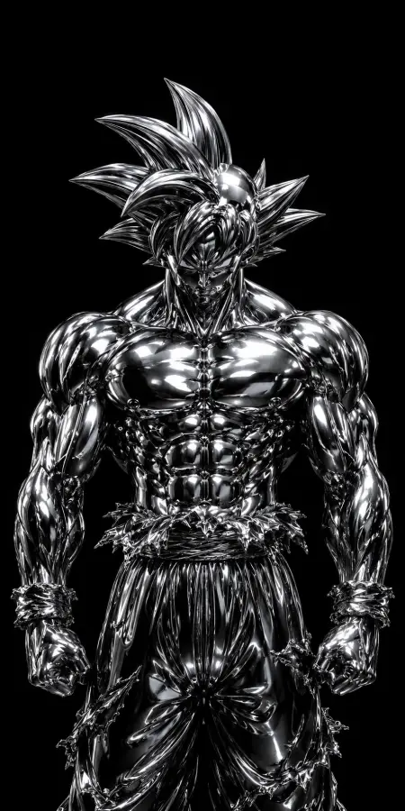 Chrome Liquid Metal Goku Metallic Sculpture 4K wallpaper for desktop and mobile - Pixbee