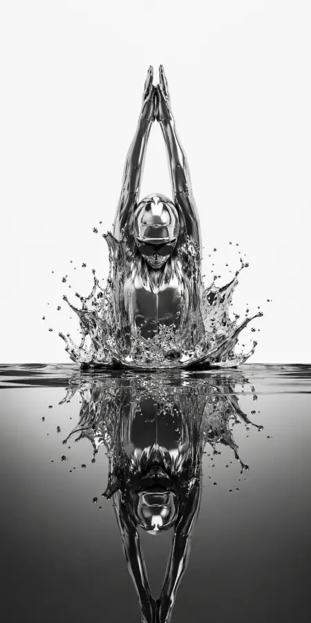 Chrome Liquid Swimmer Emerging From Water — ue5 phone wallpaper