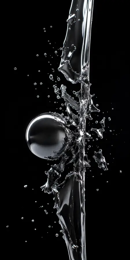 Chrome Sphere Passing Through Water Stream — ue5 phone wallpaper