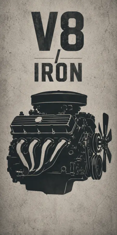Classic V8 Iron Car Engine Vintage Poster 4K wallpaper for desktop and mobile - Pixbee