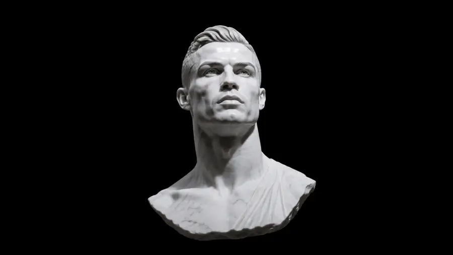 Close Up Classical Marble Bust of Cristiano Ronaldo on a Black Background 4K wallpaper for desktop and mobile - Pixbee
