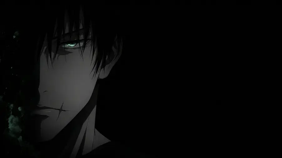 Close Up Cropped Face of an Anime Man with a Scarred Mouth and Green Eye 4K wallpaper for desktop and mobile - Pixbee