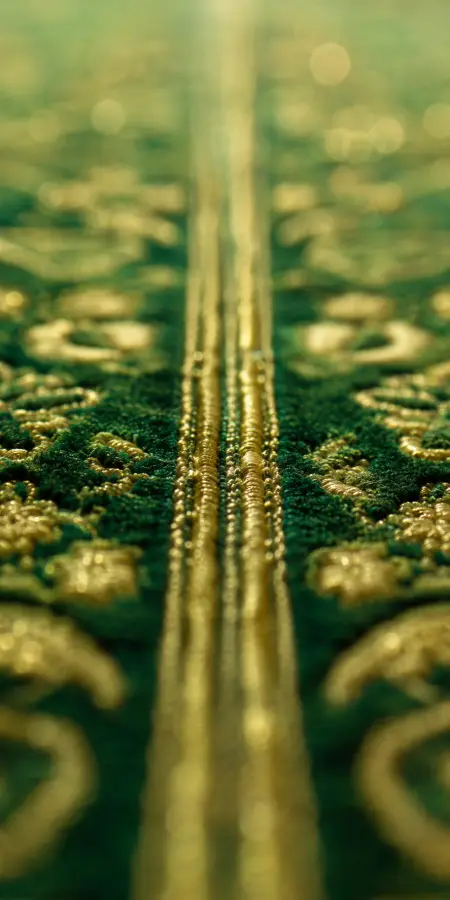Close Up Gold Embroidery Green Fabric — islamic wallpaper phone wallpaper