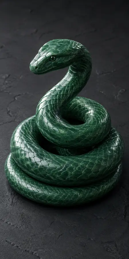 Coiled Green Jade Snake On Stone — animals phone wallpaper