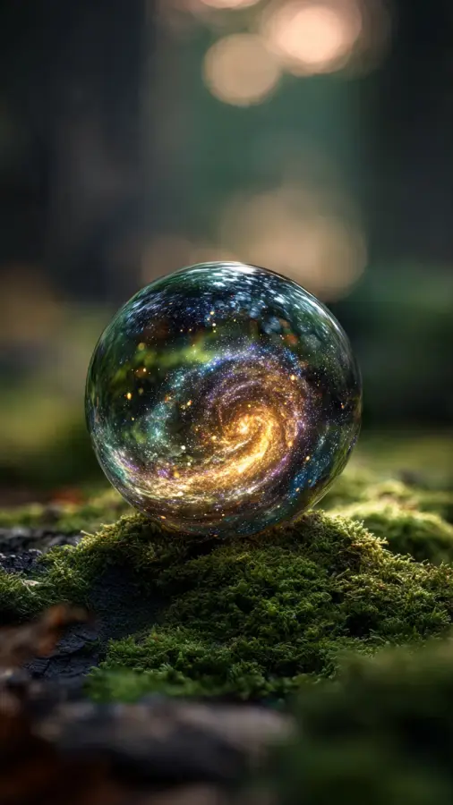 Cosmic Spiral Galaxy Encased in Glass Sphere 4K wallpaper for desktop and mobile - Pixbee