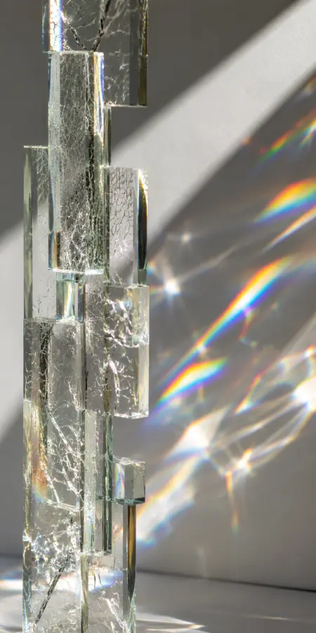 Cracked Glass Sculpture Rainbow Light Refraction 4K wallpaper for desktop and mobile - Pixbee